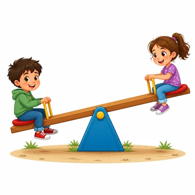 A seesaw balanced on a triangular center support.