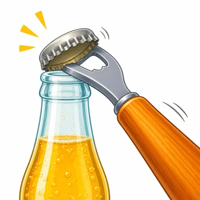 A bottle opener lifts a cap from a bottle.