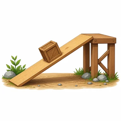 A slanted flat board forms a ramp to a platform.
