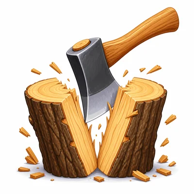 An axe head splits a log like a wedge.