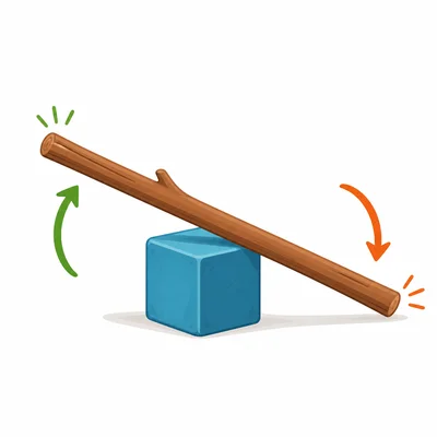 A plain stick balanced on a block tips like a lever.