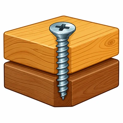 A threaded screw holds two pieces of wood together.