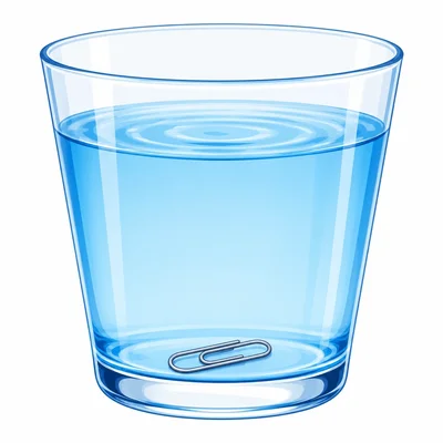 A metal paper clip sunk to the bottom of a cup of water.
