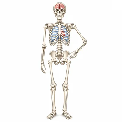 Human skeleton showing support, protection of organs, and movement at joints.