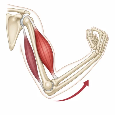 Biceps and triceps working as an opposing pair to move the arm.