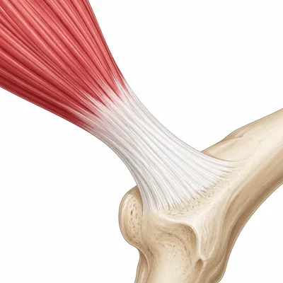 Tendon connecting a muscle to a bone.