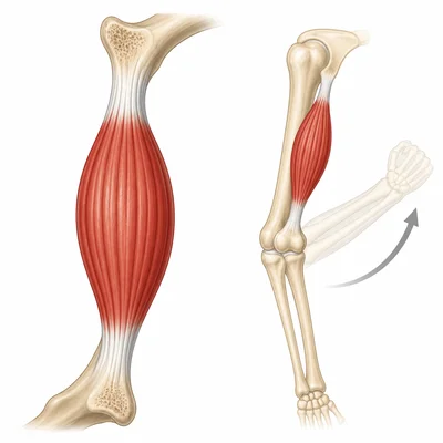 Skeletal muscle attached to bones by tendons.