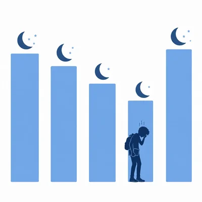 A five-bar sleep chart showing sleep decreasing for several days and then increasing on the last day.