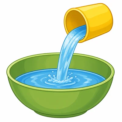 Water being poured from a cup into a bowl.