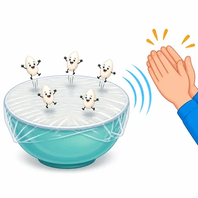 Clapping near a plastic-covered bowl makes rice grains jump.