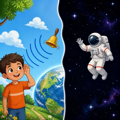 Sound waves travel through air on Earth but not through empty space.