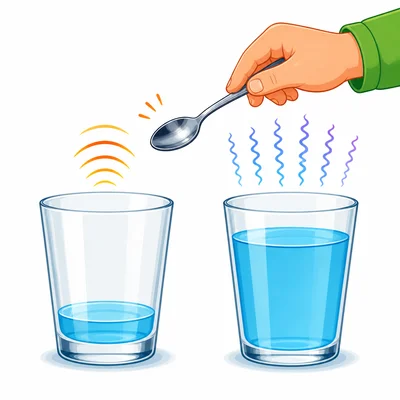 Two glasses with different water levels are tapped with a spoon.