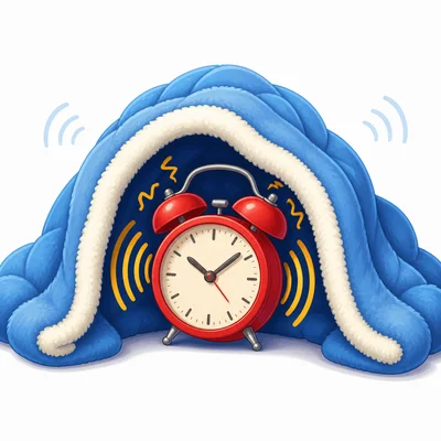 A thick blanket covers a ringing alarm clock and muffles the sound.