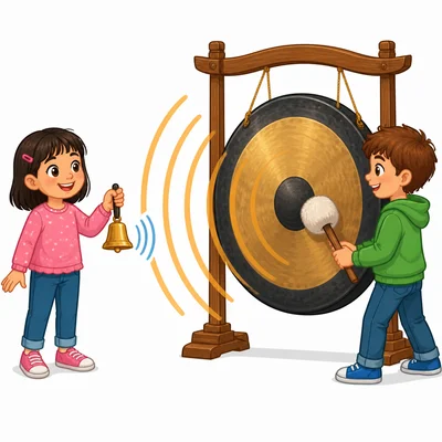 A tiny bell and a large gong make different kinds of sound waves.