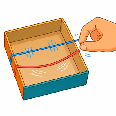 Tight and loose rubber bands are stretched over a box and plucked.