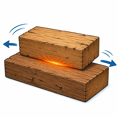 Two surfaces rubbing together create friction.