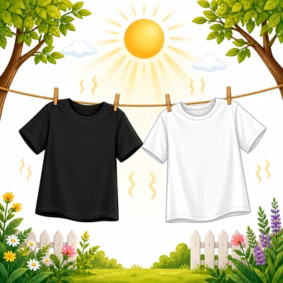 Black and white shirts are warmed by sunlight.