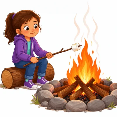 A campfire gives off heat to roast a marshmallow.