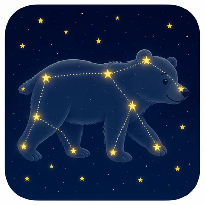 Stars connected with dotted lines form an imagined constellation shape.