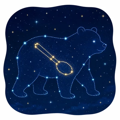 A spoon-shaped star pattern is shown inside a larger bear constellation.