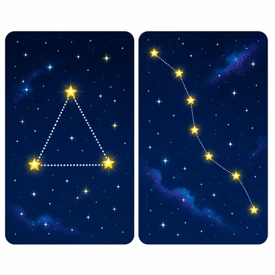 Two star patterns: one close triangle and one spread-out curve.