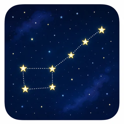 A group of stars forms a spoon-shaped pattern in the night sky.