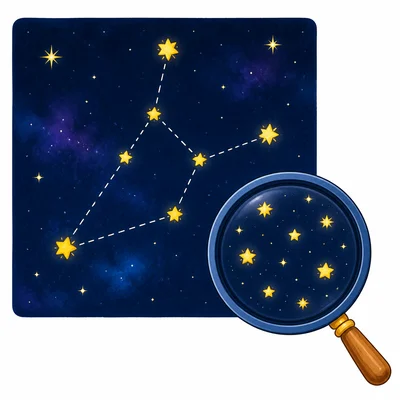 Stars appear connected by imaginary dashed lines but are separate in space.