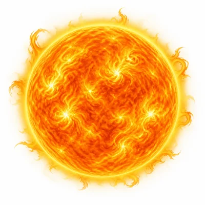 A glowing star shown as a hot ball of gas.