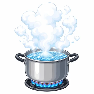 Boiling water in a pot changes into steam.
