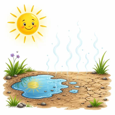 A puddle evaporates in the warm sunshine.