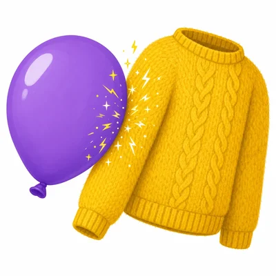 A balloon is rubbed on a sweater, creating static electricity.