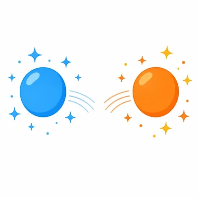 Two differently charged objects move toward each other.