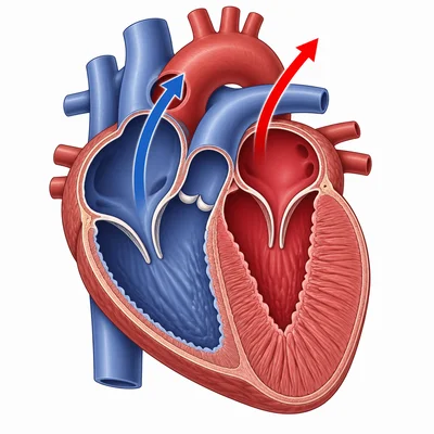 Heart cross-section showing one ventricle with a thicker muscular wall.