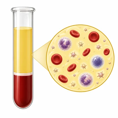 Separated blood sample showing yellow plasma and blood cells.