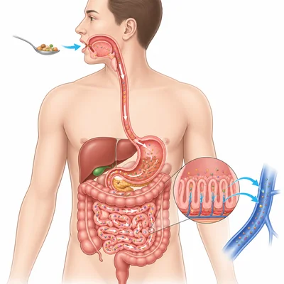 Digestive system breaking food into nutrients inside the body.