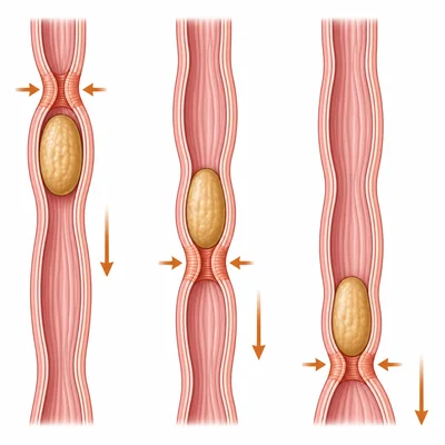 Peristalsis pushing food through the esophagus.