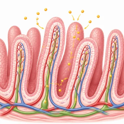 Villi absorbing nutrients in the small intestine.