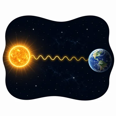 Electromagnetic waves traveling through empty space from the Sun to Earth.