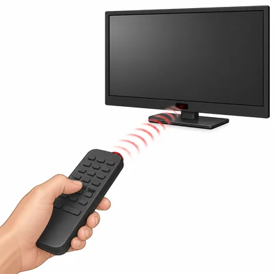 Remote control sending infrared waves to a television sensor.