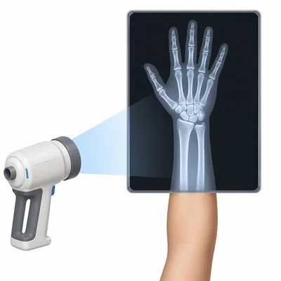 X-ray imaging reveals bones inside a hand or forearm.