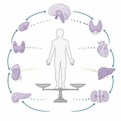 Endocrine hormones forming feedback loops to help keep the body balanced.