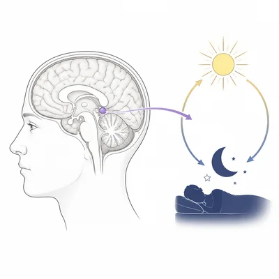 Pineal gland in the brain connected to the sleep-wake cycle.