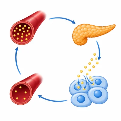 Negative feedback loop showing insulin lowering blood glucose by moving glucose into cells.