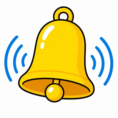 A yellow bell ringing with sound waves.
