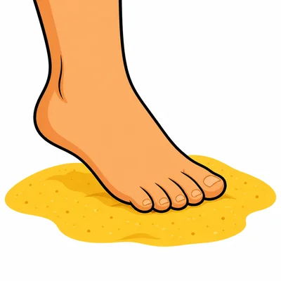 A bare foot touches warm sand.
