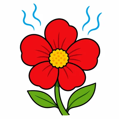 A red flower with smell lines.