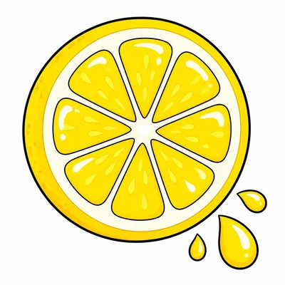 A yellow lemon slice with juice droplets.