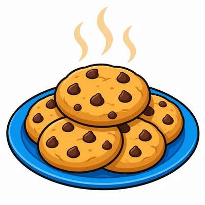 Warm cookies with smell lines rising from them.