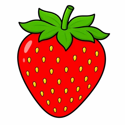 A bright red strawberry with green leaves.