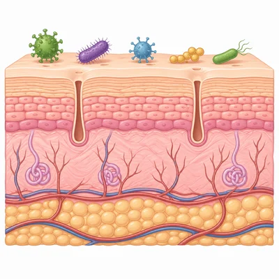 Skin layers forming a barrier that keeps germs out of the body.